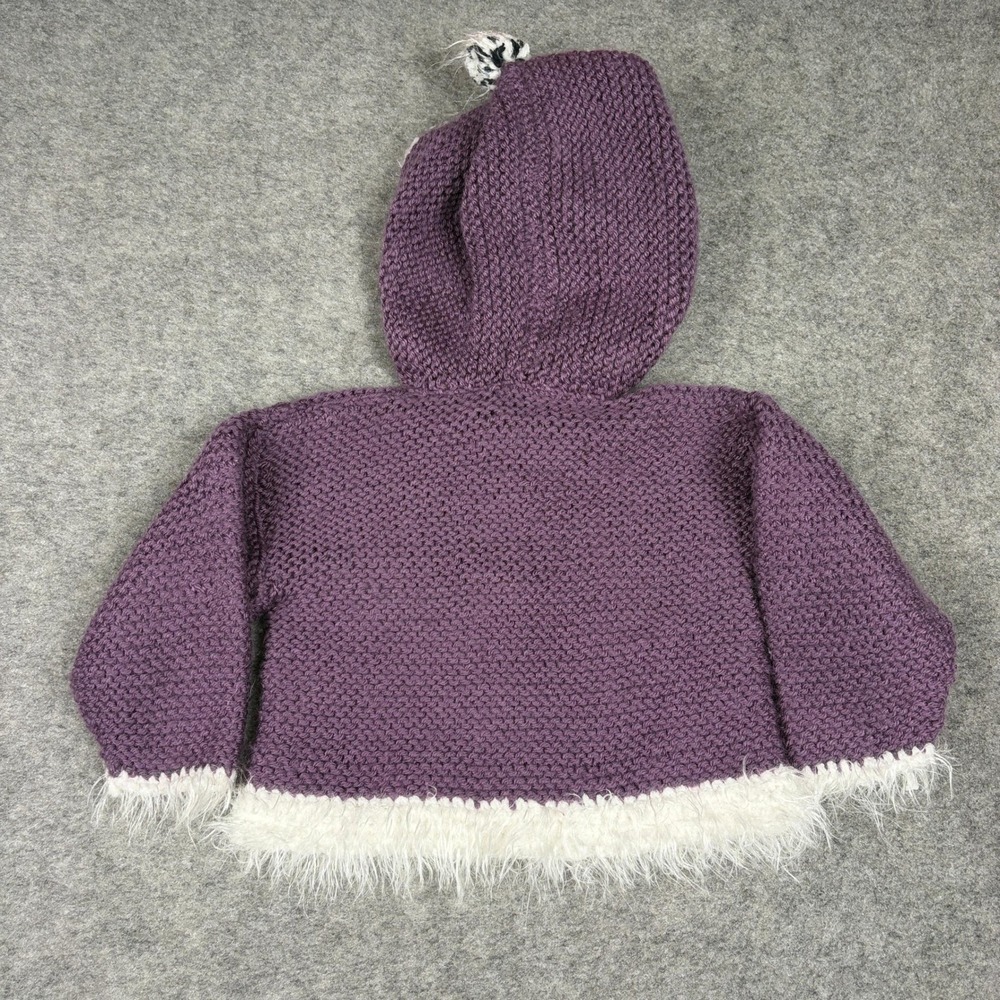 Unbranded Knit Hooded Cardigan Baby Size 6-12M Purple Panda Faux Fur Trim - Picture 8 of 9